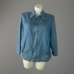 C.D. Cathy Daniels Womens Size 2X Blue Denim Rhinestone Jacket Zip Up W/ Pockets